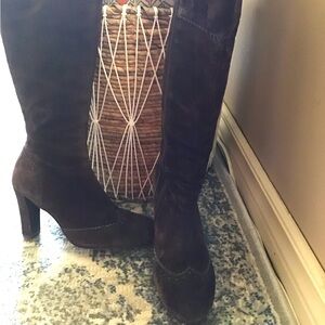 Brown suede heeled boots